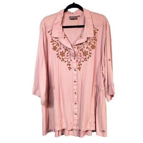 GIA Plus Size PEASANT STYLE FLOWY BOHO CHIC BLOUSE Floral top EMBROIDERED XXL - Picture 3 of 11
